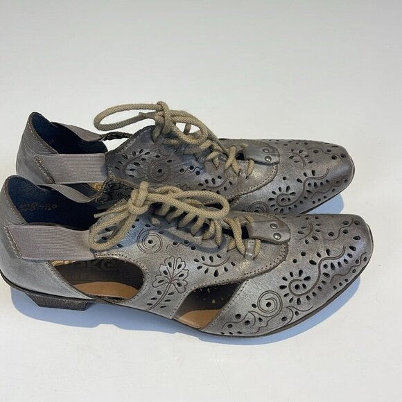 Rieker Anti-Stress Lace-Up Mary Jane Pumps in Grey/Brown - Size 39 (US 8) - Picture 4 of 7